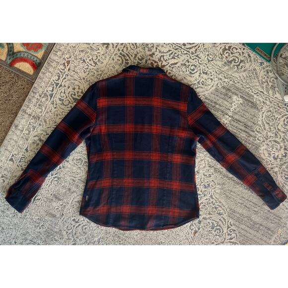Patagonia Long-Sleeved Fjord Flannel button Up Shirt Medium Navy & Red - Picture 4 of 14